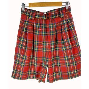Vintage Bean Dog Red Tartan Plaid High Waisted Pleated Shorts M Womens School